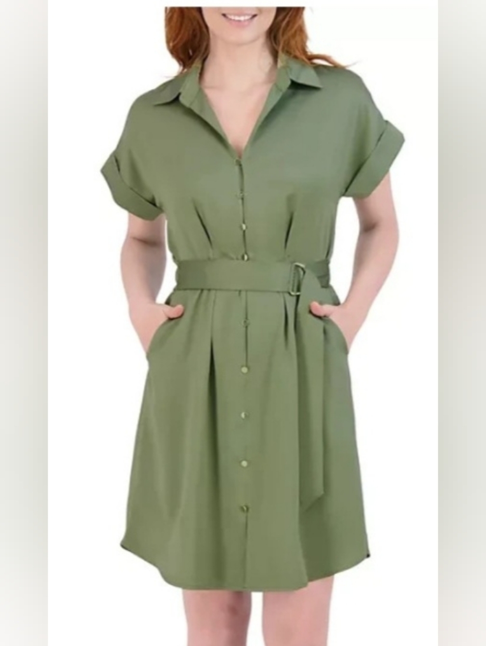 French Connection Short Sleeve Shirt Dress Sage Green Women's M SIZE NWT -A01